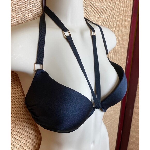Victoria's Secret black push up caged harness stappy swim top bra 32DD - Picture 3 of 10